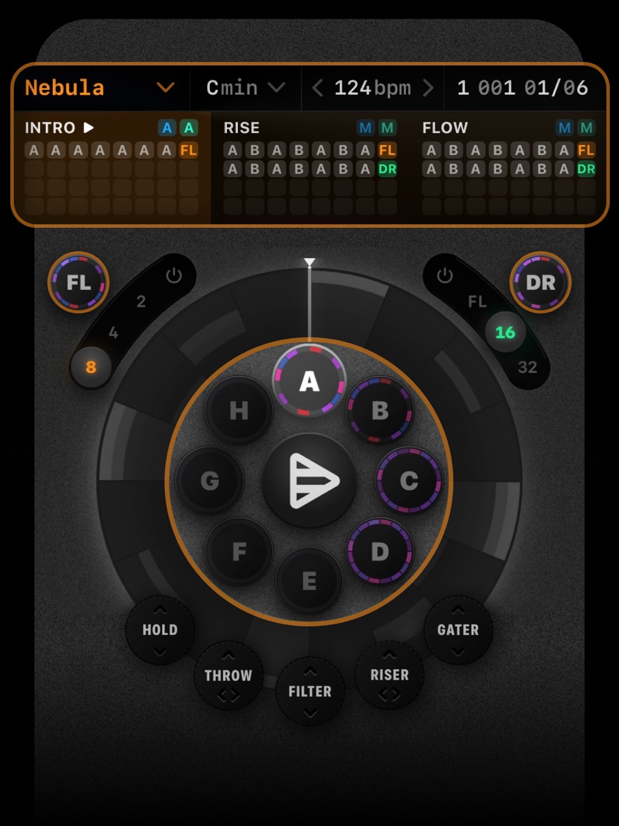 Pattern variations and the arrangement on the Cue8 main display