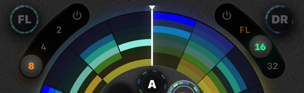 The Cue8 fill arcs: FL set to every 8 bars, DR to every 16