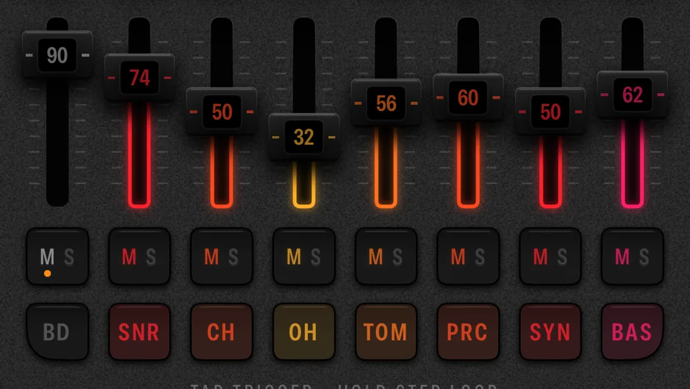 The Cue8 mixer with the kick strip muted and dimmed