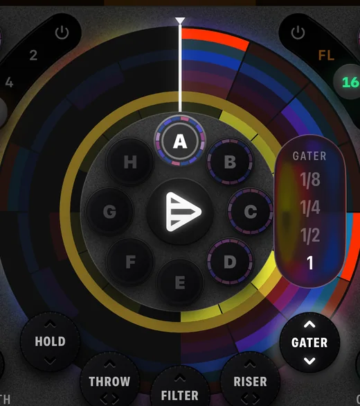 Cue8 performance pad in use. GATER: pick the gate rate