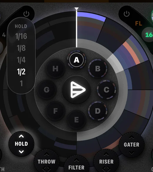 Cue8 performance pad in use. HOLD: pick the loop length