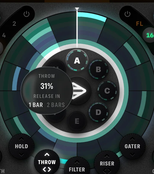 Cue8 performance pad in use. THROW: 31%, release in one bar